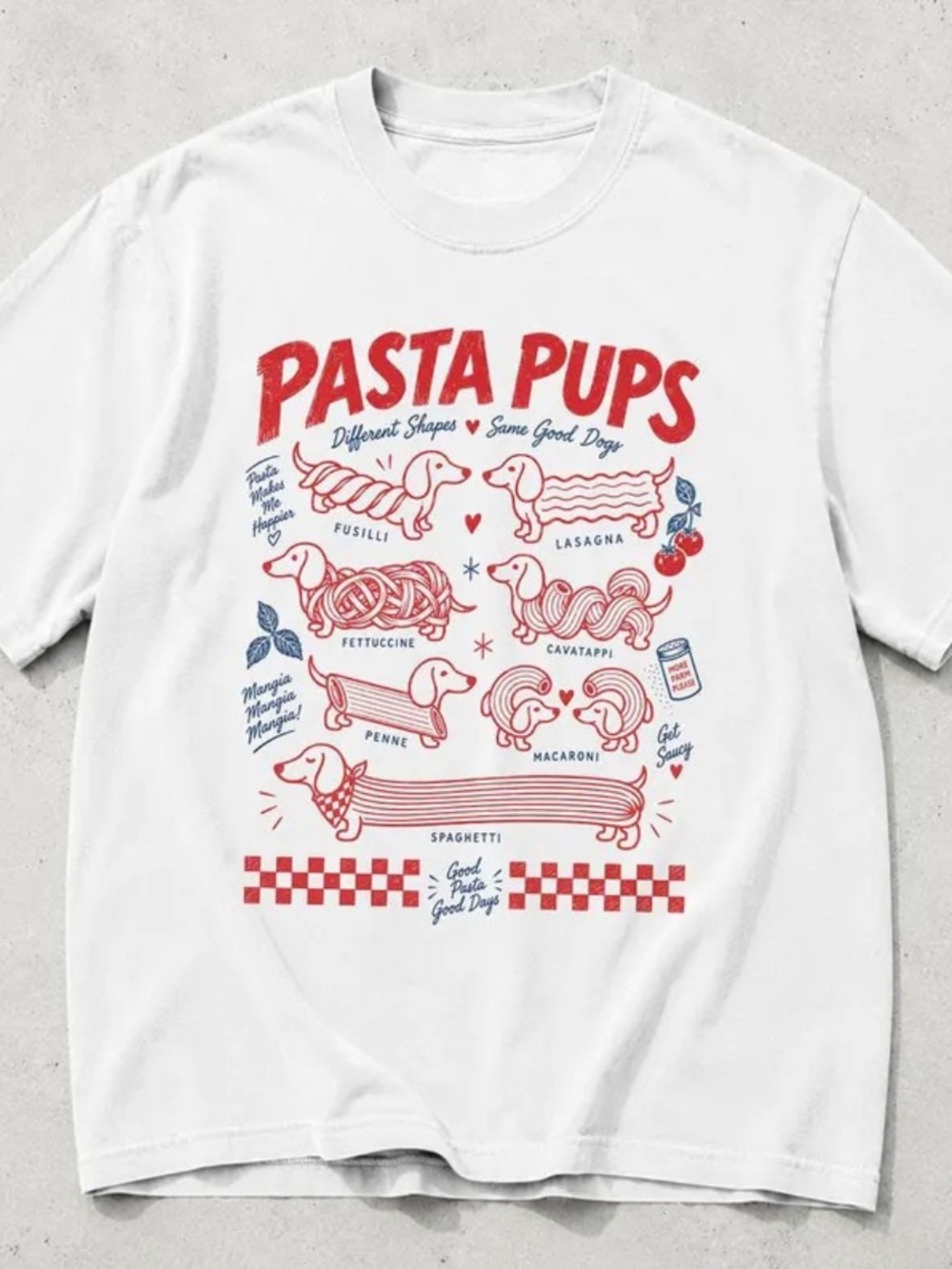 Pasta Pups Shirt, Comfort White Funny Dachshund Spaghetti T-Shirt